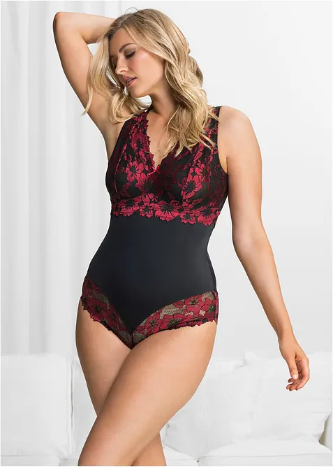 Body ohne Bügel mit floraler Spitze in schwarz von vorne (Totalaufnahme) - bonprix