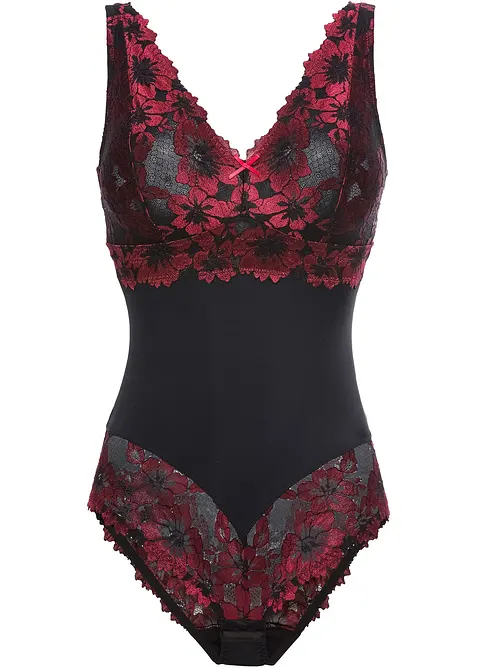 Body ohne Bügel mit floraler Spitze in schwarz von vorne - bonprix