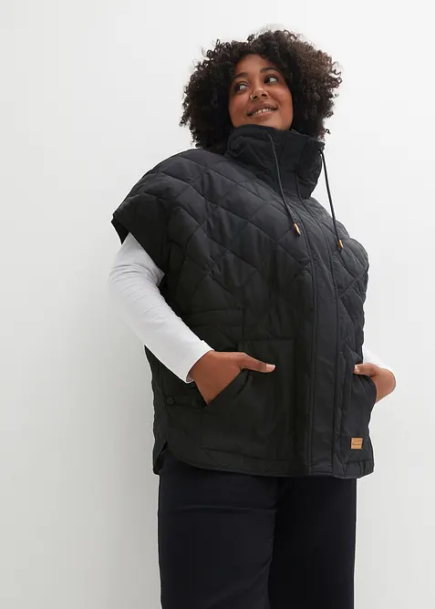 Wasserabweisende Oversize-Steppweste in schwarz von vorne (im Anschnitt) - bonprix
