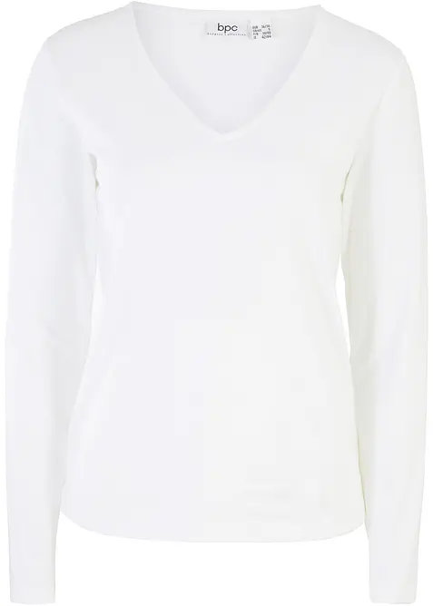 Langarmshirt mit reiner Bio-Baumwolle in weiß von vorne - bonprix
