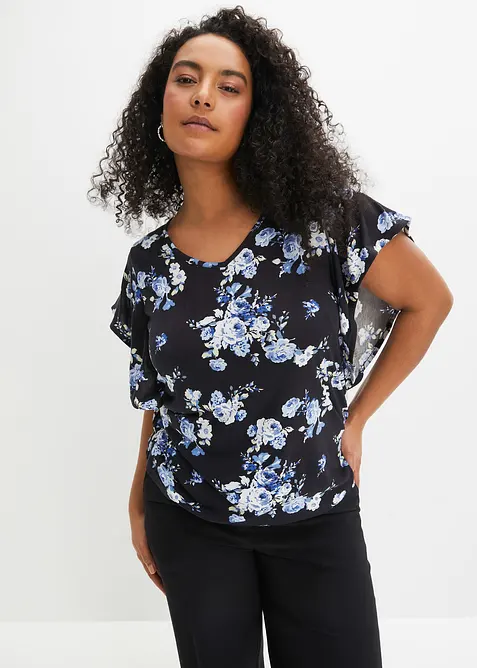 Shirt aus fließender Viskose in schwarz von vorne (im Anschnitt) - bonprix