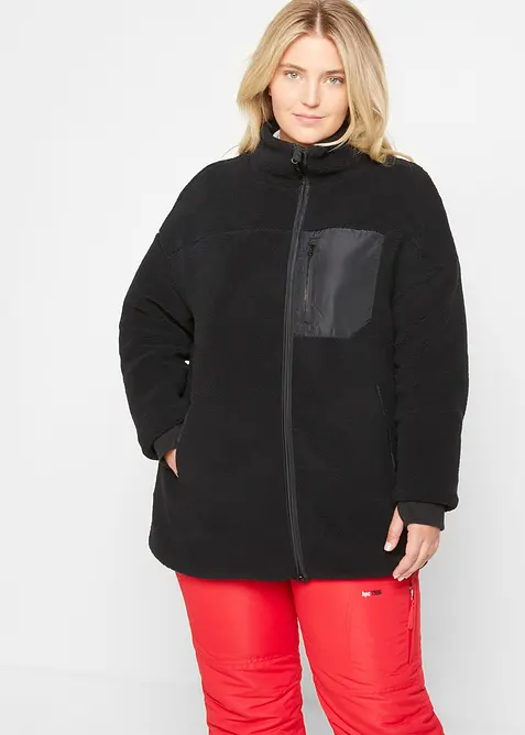 Teddy-Fleece-Jacke in schwarz von vorne (im Anschnitt) - bonprix