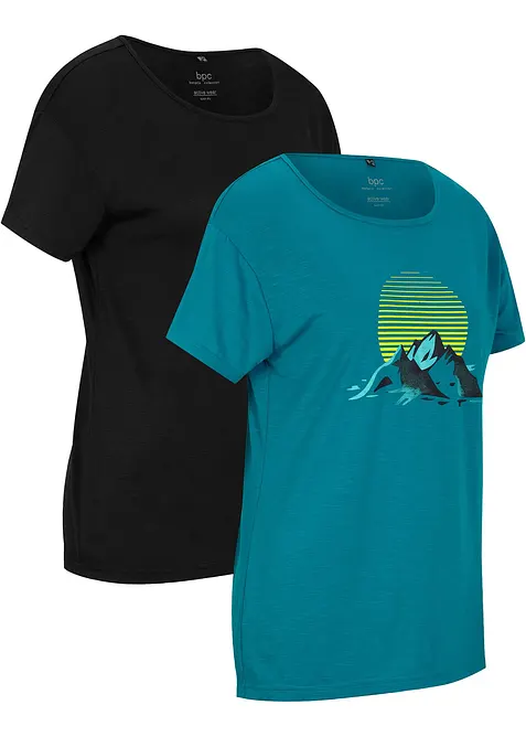 Sport-Shirt, schnelltrocknend, 2er-Pack in petrol von vorne - bonprix