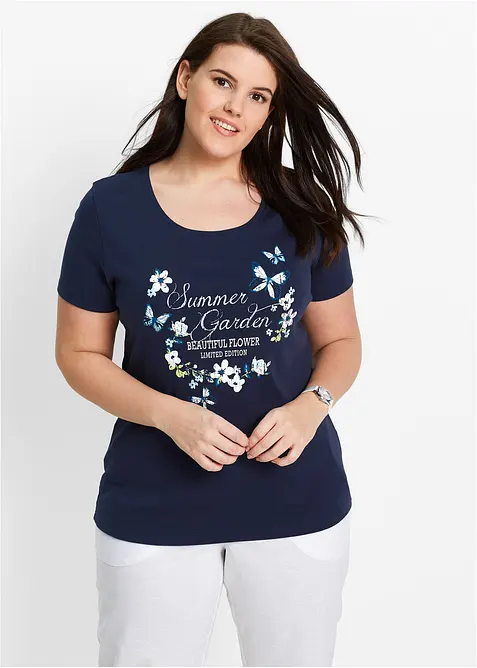 Baumwoll Shirt, Kurzarm in blau von vorne (im Anschnitt) - bonprix