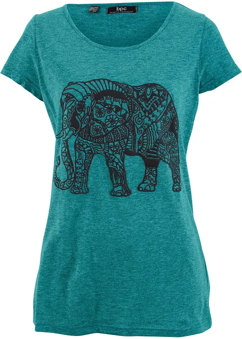 Shirt mit platziertem Print aus Bio-Baumwolle, kurzarm in petrol von vorne - bonprix