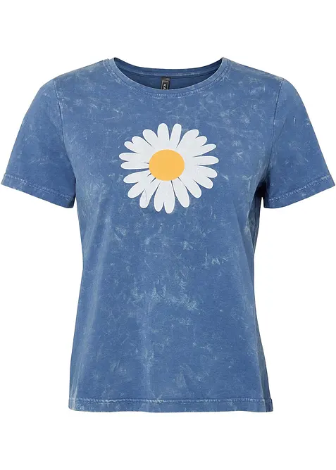 T-Shirt aus reiner Bio-Baumwolle in blau von vorne - bonprix