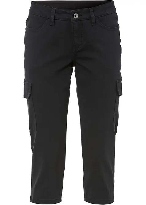 Capri-Hose aus elastischem Baumwoll-Mix in schwarz von vorne - bonprix