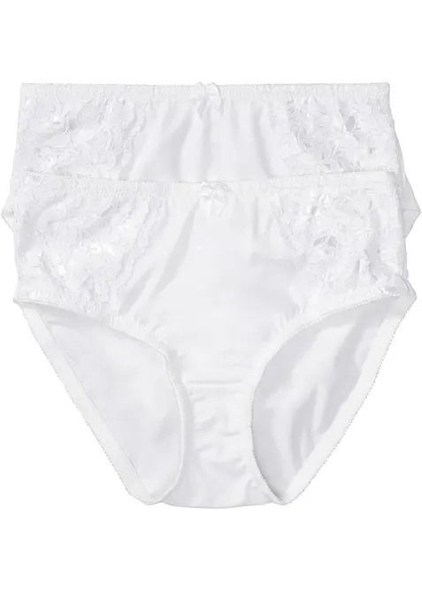 Maxislip mit zarter Spitze (2er Pack) in weiß von vorne - bonprix