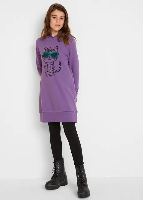 Oversize Sweatkleid aus reiner Bio-Baumwolle in lila von vorne (Totalaufnahme) - bonprix