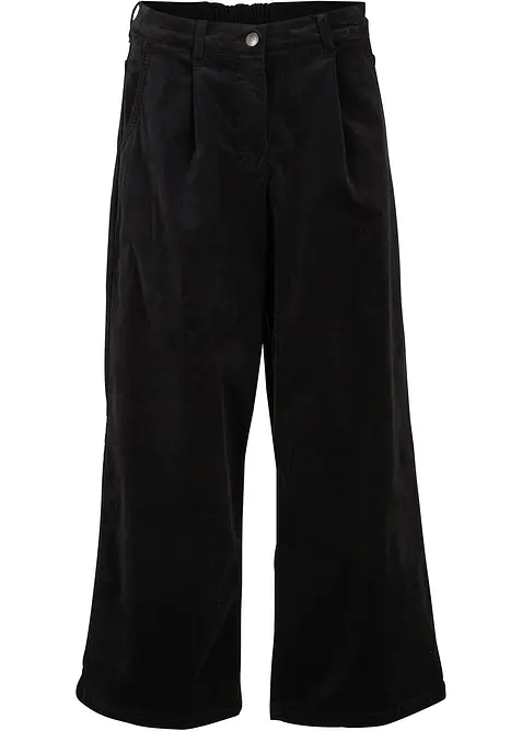 Weite Cord-Culotte aus Baumwoll-Mix in schwarz von vorne - bonprix