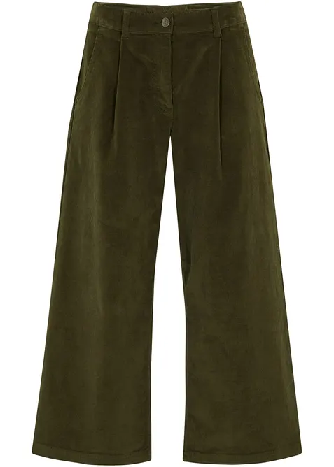 Weite Cord-Culotte aus Baumwoll-Mix in grün von vorne - bonprix