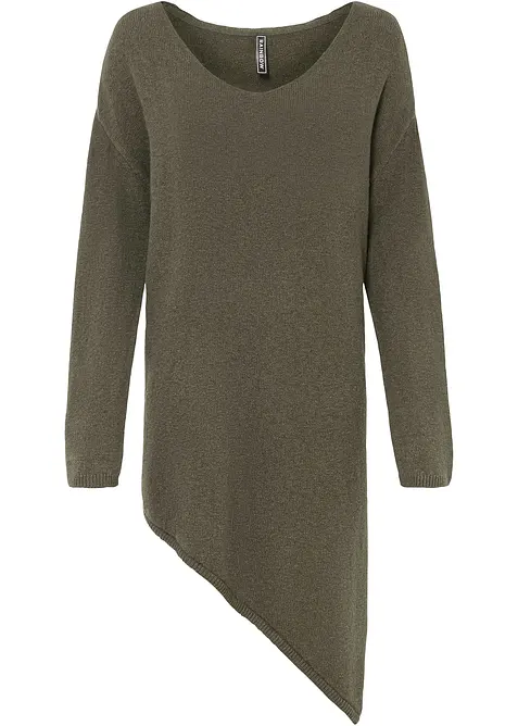 Asymmetrischer Pullover aus Baumwoll-Mix in grün von vorne - bonprix