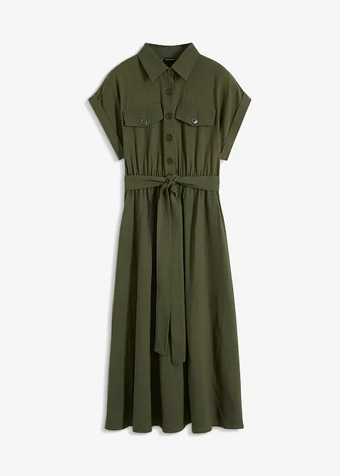 Midikleid aus reiner Baumwolle in grün von vorne - bonprix