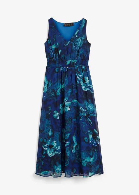 Chiffon Maxikleid in blau von vorne - bonprix