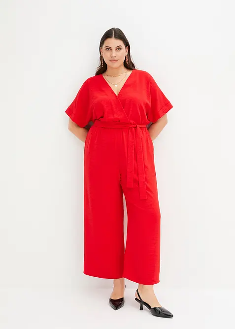 Kurzarm-Overall in rot von vorne (Totalaufnahme) - bonprix
