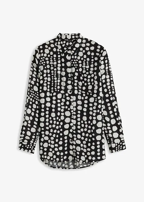 bedruckte Longbluse aus fließender Viskose in schwarz von vorne - bonprix