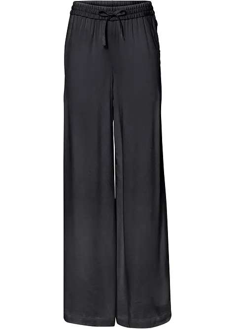 Marlenehose aus leicht glänzender Viskose in schwarz von vorne - bonprix