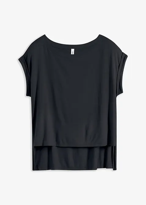 Oversize-Shirt aus fließender Viskose in schwarz von vorne - bonprix