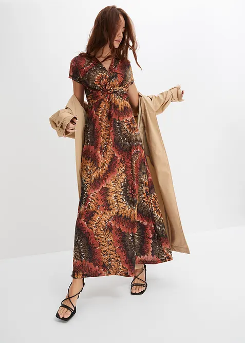 Jersey-Maxikleid mit Knotendetail in braun im Look von vorne (Totalaufnahme) - bonprix