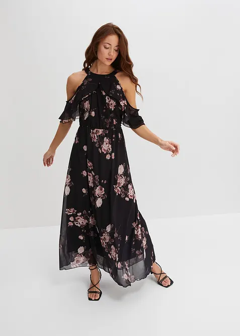 Maxikleid aus Mesh in schwarz im Look von vorne (Totalaufnahme) - bonprix