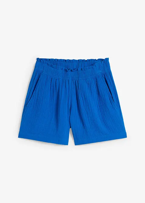 Musselin-Schlupf-Shorts aus reiner Baumwolle in blau von vorne - bonprix