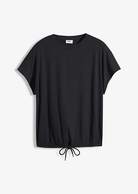 Shirt mit Bindedetail am Saum aus Baumwolle-Viskose-Mix in schwarz von vorne - bonprix