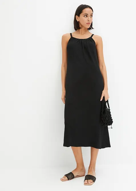 Trägerkleid aus leichtem Crêpe in schwarz von vorne (Totalaufnahme) - bonprix