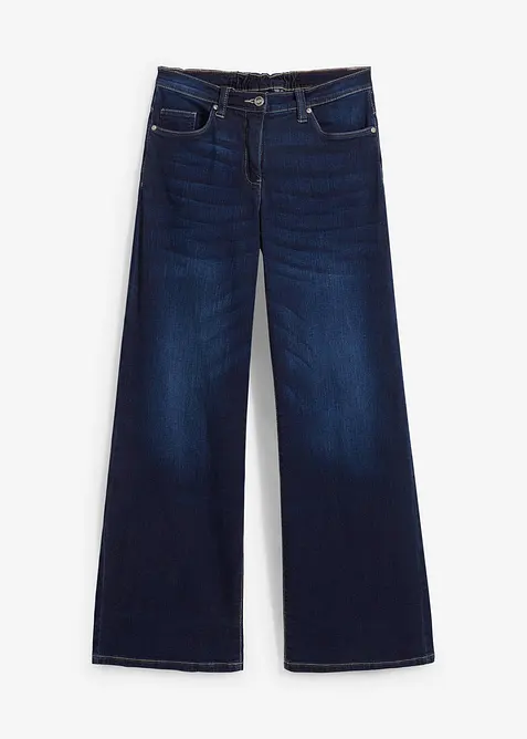 Wide-Leg-Jeans Mid Waist, Bequembund in blau von vorne - bonprix