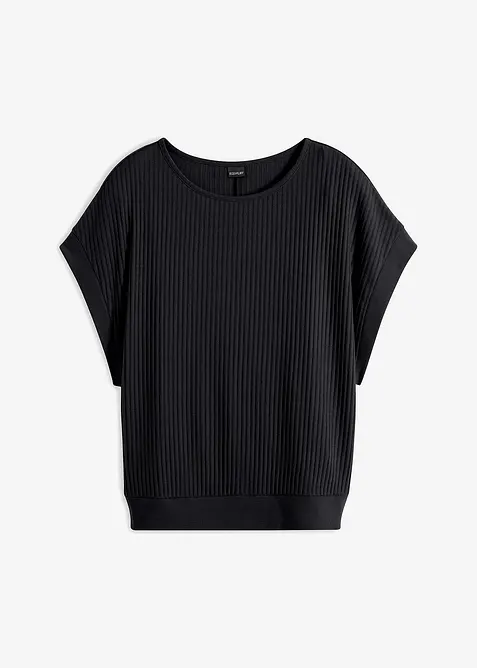 Rippshirt aus Viskose-Mix mit Fledermausärmeln in schwarz von vorne - bonprix