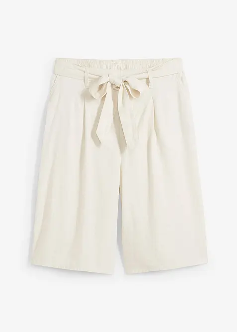 Leinen-Bermuda mit weitem Bein in beige von vorne - bonprix