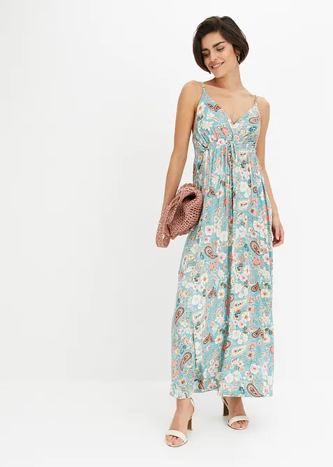Maxikleid aus fließendem Viskose-Mix in blau im Look von vorne (Totalaufnahme) - bonprix