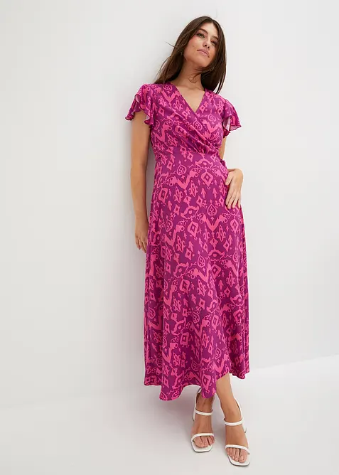 Wickelkleid aus luftigem Crêpe in lila im Look von vorne (Totalaufnahme) - bonprix