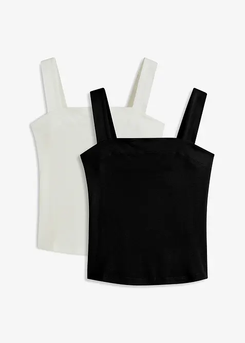 Ripp-Top aus Bio-Baumwolle (2er Pack) in weiß von vorne - bonprix