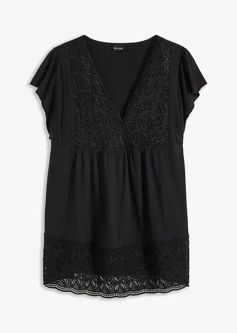 Shirt aus Materialmix in schwarz von vorne - bonprix
