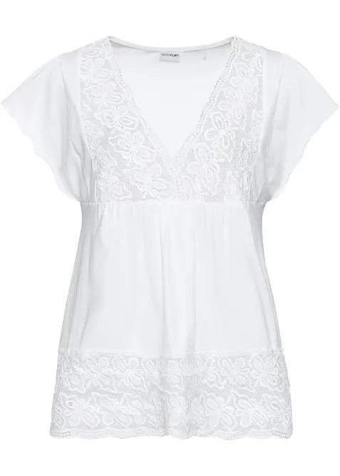 Shirt aus Materialmix in weiß von vorne - bonprix