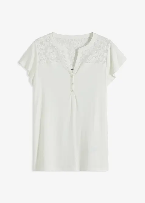 Henleyshirt aus Viskose-Mix in weiß von vorne - bonprix