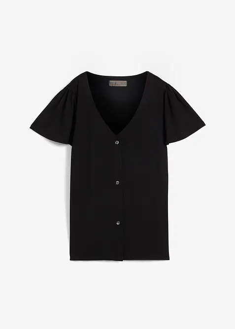 Shirt mit Knopfleiste in schwarz von vorne - bonprix