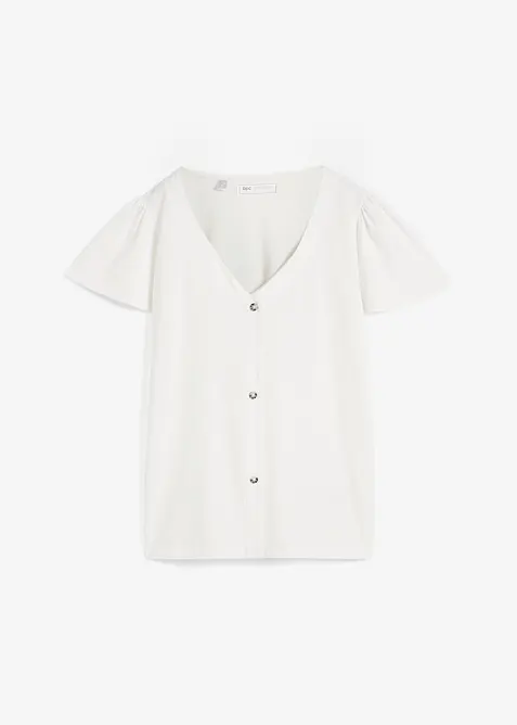 Shirt mit Knopfleiste in weiß von vorne - bonprix