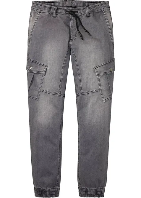Regular-Fit Jeans-Jogger mit Dehnbund, Straight in grau von vorne - bonprix