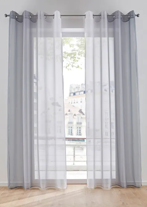 Transparente Gardine aus feinem Voile, auch in extra lang (2er Pack) in grau - bonprix