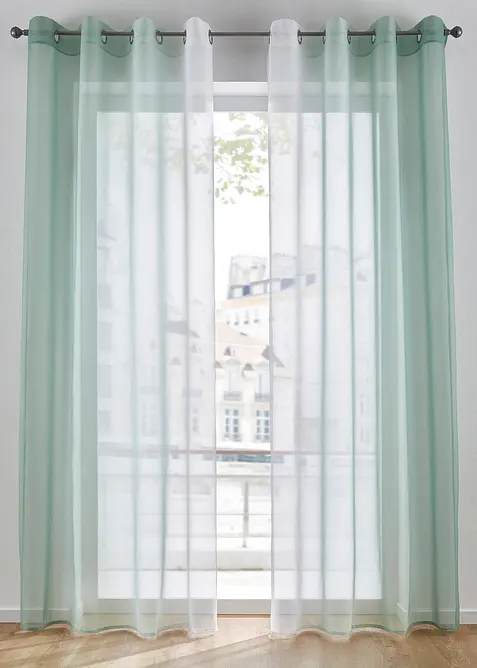 Transparente Gardine aus feinem Voile, auch in extra lang (2er Pack) in grün - bonprix
