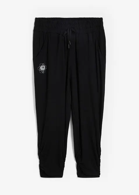 Loungewear Haremshose mit gerafftem Saum in schwarz von vorne - bonprix