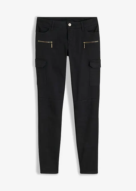 Cargohose aus elastischem Baumwoll-Mix in schwarz von vorne - bonprix