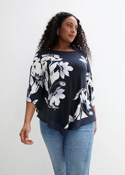 Shirt-Tunika mit floralem Muster in blau von vorne (im Anschnitt) - bonprix
