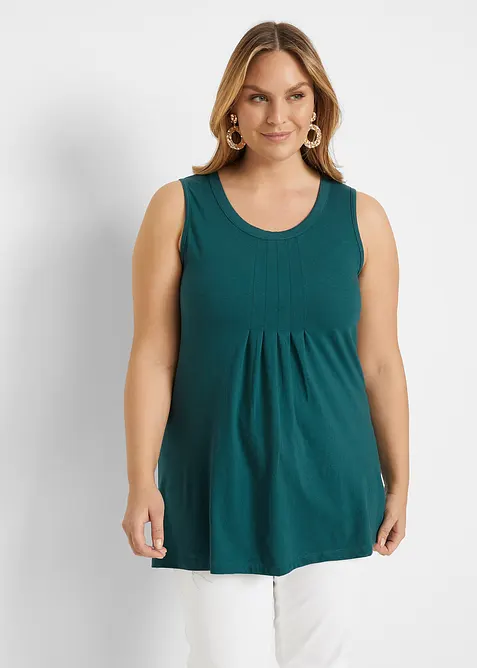 Jersey Long-Top aus reiner Baumwolle in petrol von vorne (im Anschnitt) - bonprix