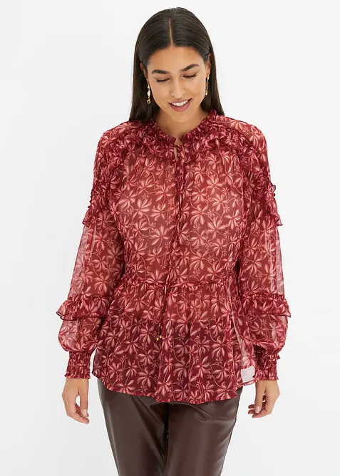 Chiffonbluse mit Rüschen in rot von vorne (im Anschnitt) - bonprix