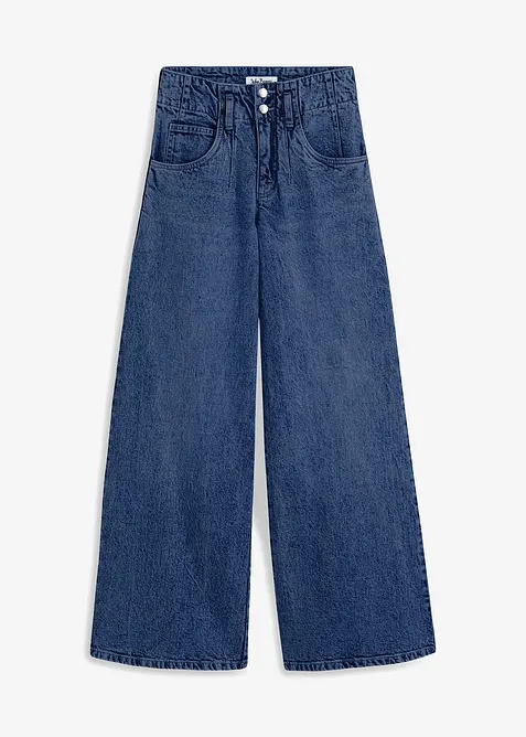 Wide-Leg-Jeans High Waist in blau von vorne - bonprix