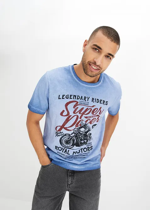 T-Shirt aus reiner Bio-Baumwolle in blau von vorne (im Anschnitt) - bonprix