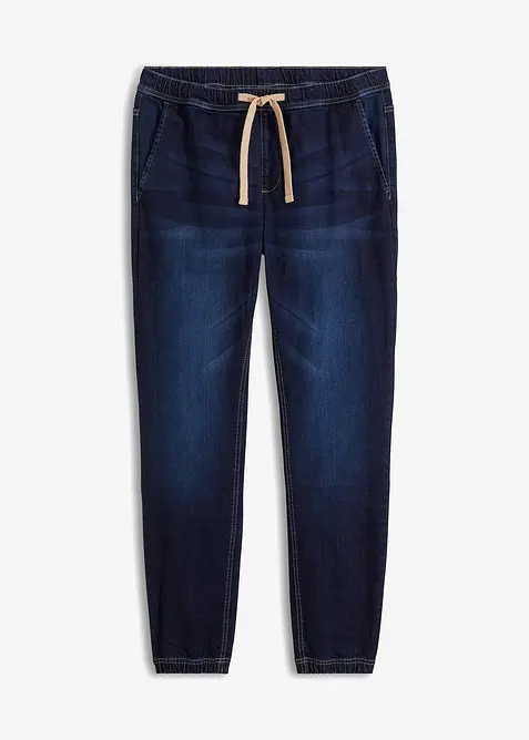 Regular-Fit Jeans-Jogger mit Dehnbund, Tapered in blau von vorne - bonprix