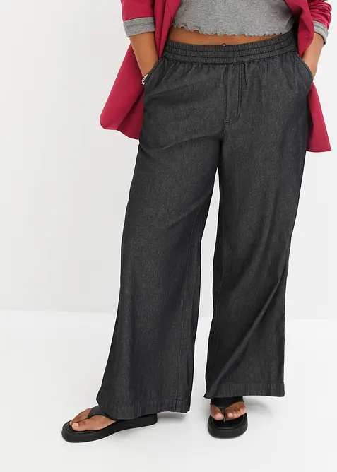 Wide-Leg-Jeans, High Waist in schwarz von vorne - bonprix
